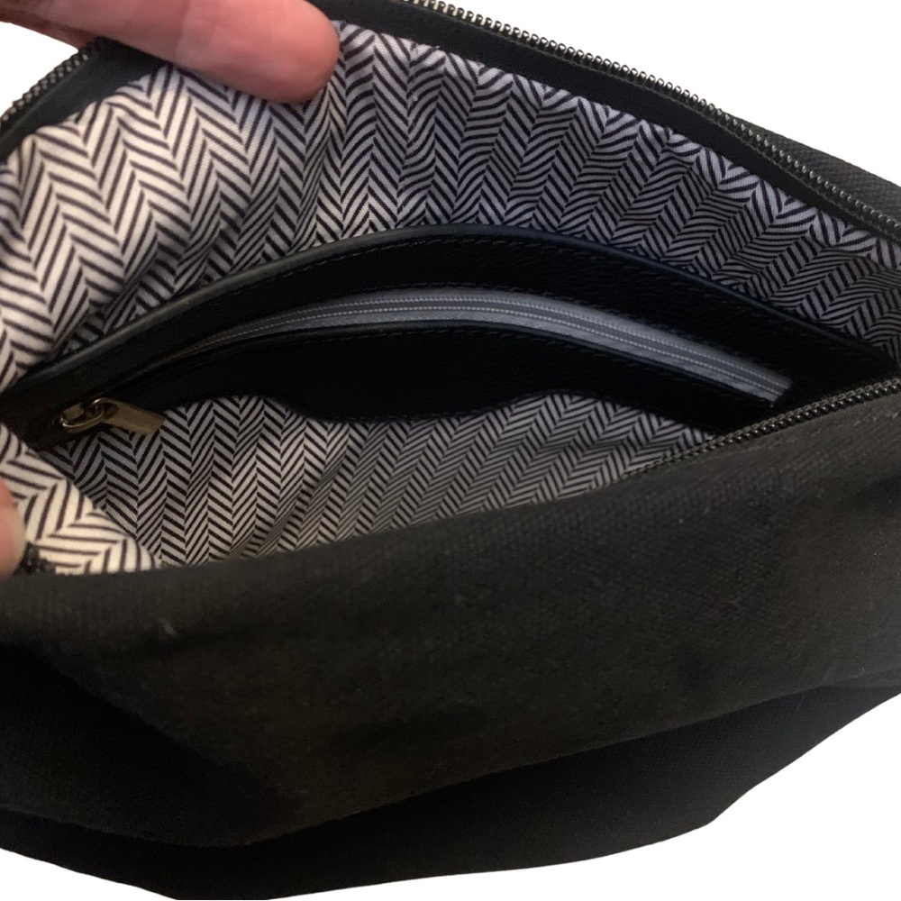 2/$30 NWOT Black Canvas Faux Leather Crossbody Handbag Square Capsule Minimalist - Picture 5 of 9